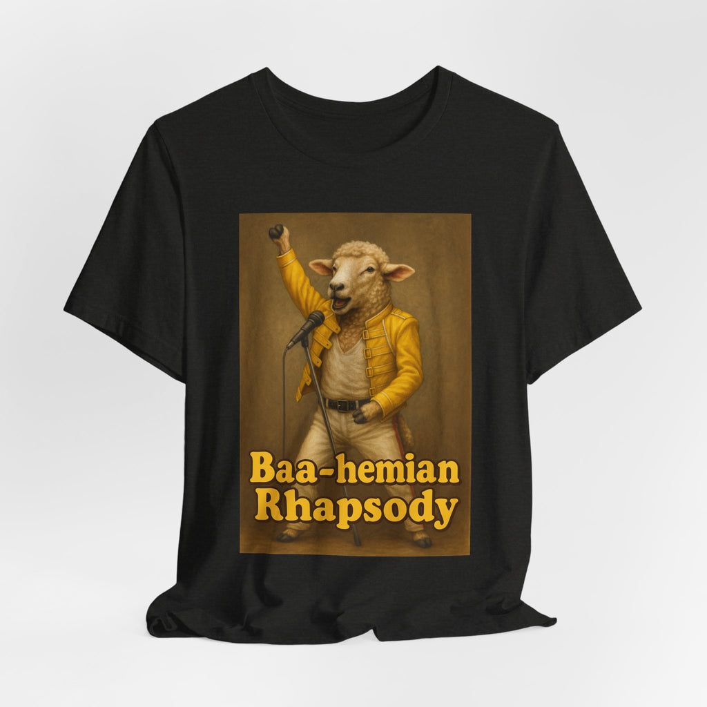 “Baa-hamian Rhapsody” Parody Tee – Farm Rock Edition Unisex Jersey Short Sleeve Tee