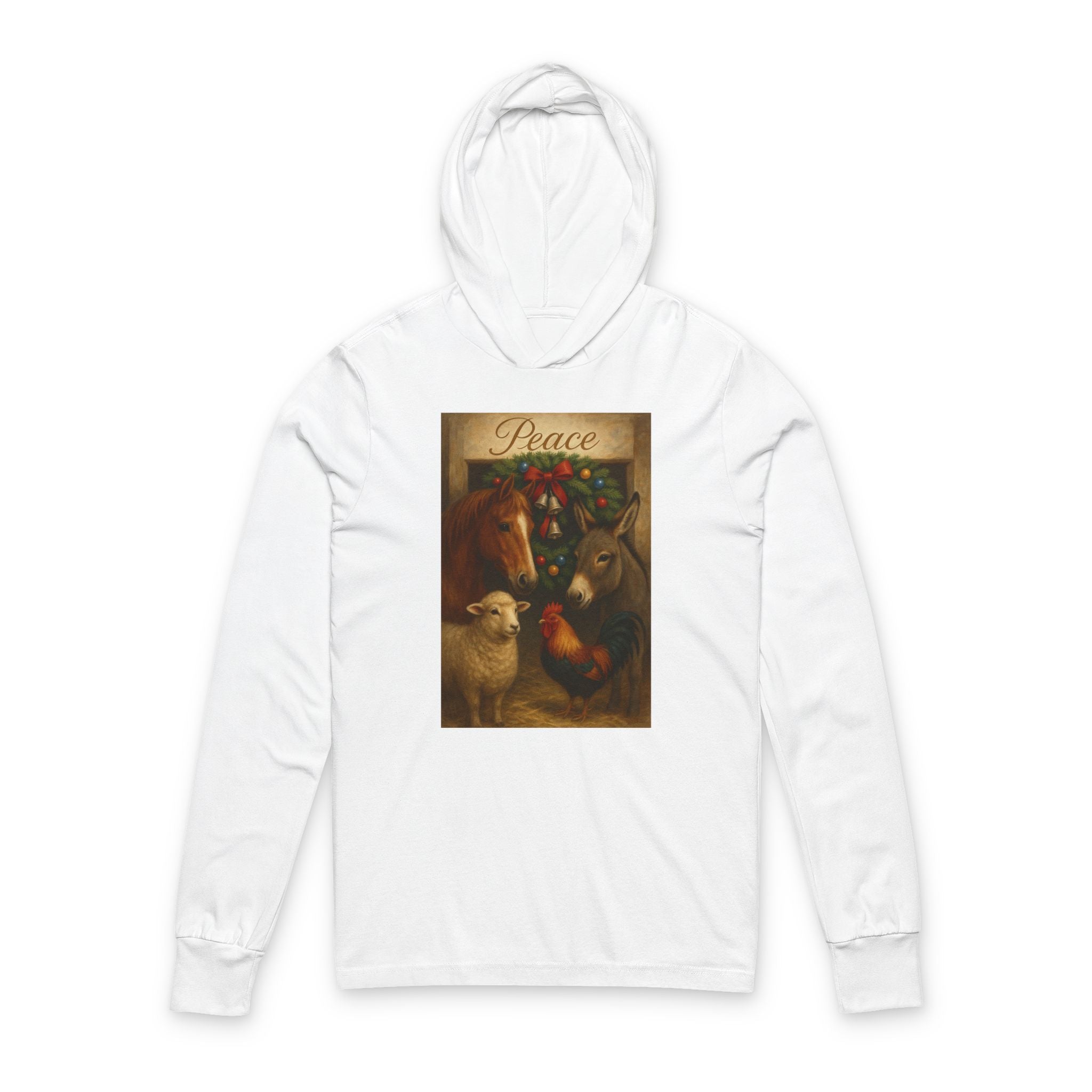 Holiday "Peace On the Farm" Unisex Hooded Long Sleeve Tee