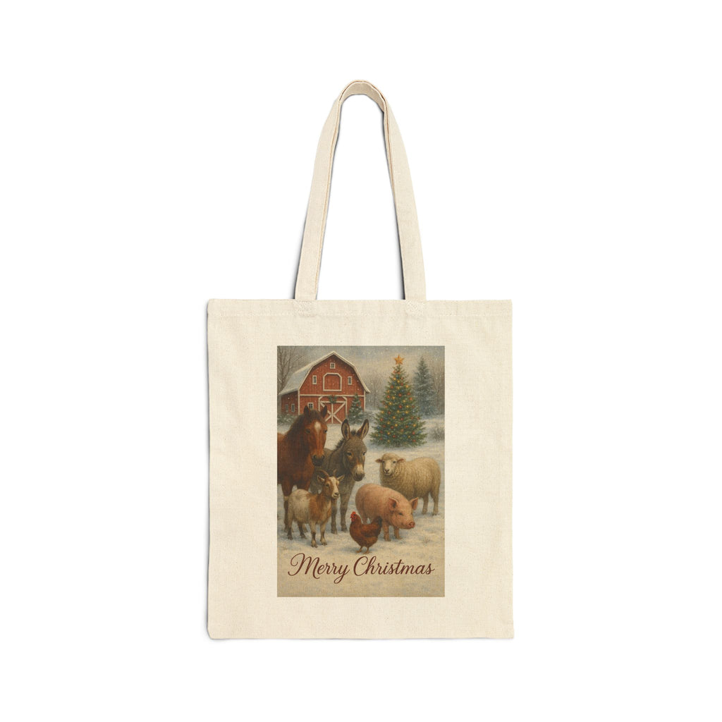 Merry Christmas Farm Animals Canvas Tote — "May All Your Dreams Come True" Holiday Shopping Bag