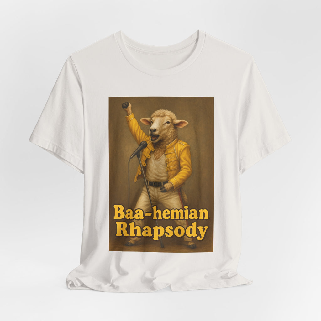 “Baa-hamian Rhapsody” Parody Tee – Farm Rock Edition Unisex Jersey Short Sleeve Tee