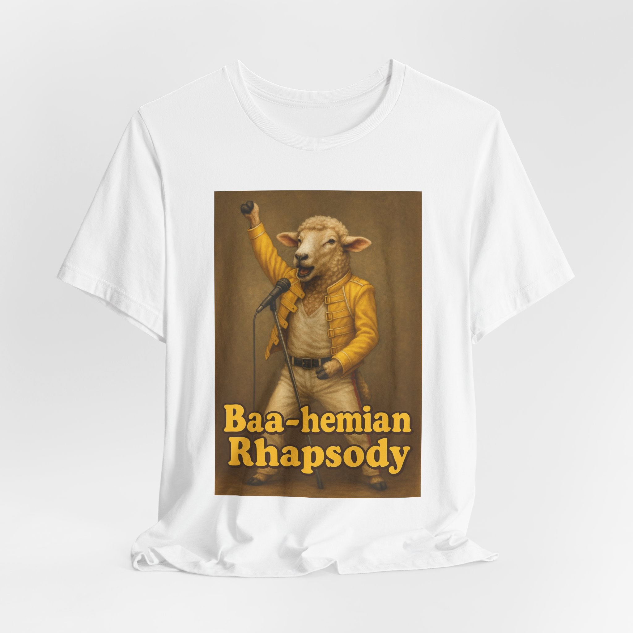 “Baa-hamian Rhapsody” Parody Tee – Farm Rock Edition Unisex Jersey Short Sleeve Tee