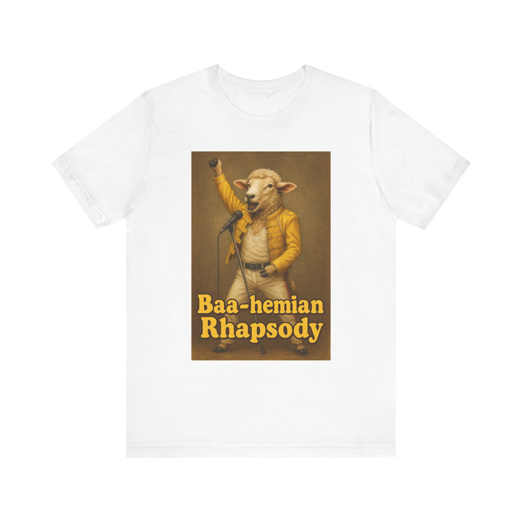 “Baa-hamian Rhapsody” Parody Tee – Farm Rock Edition Unisex Jersey Short Sleeve Tee