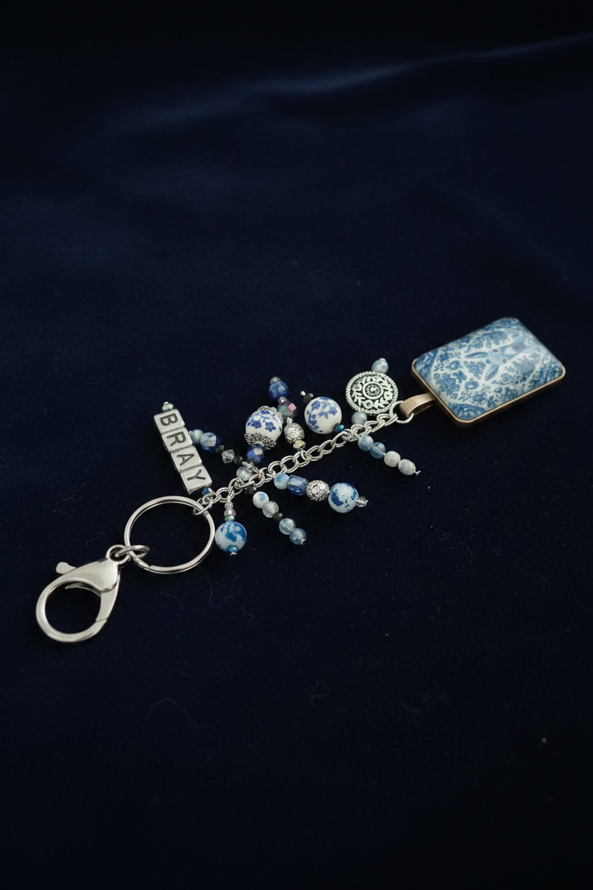 Delft Donkey Keychain on Navy Velvet