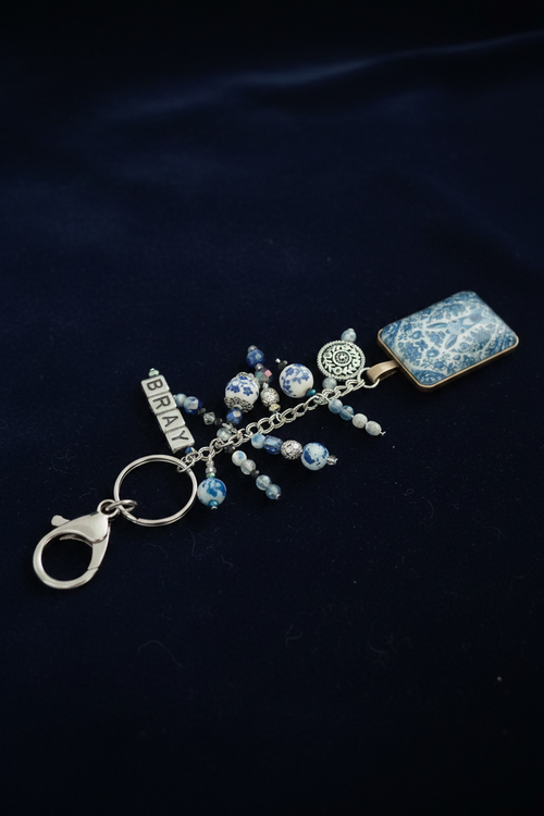 Delft Donkey Keychain on Navy Velvet