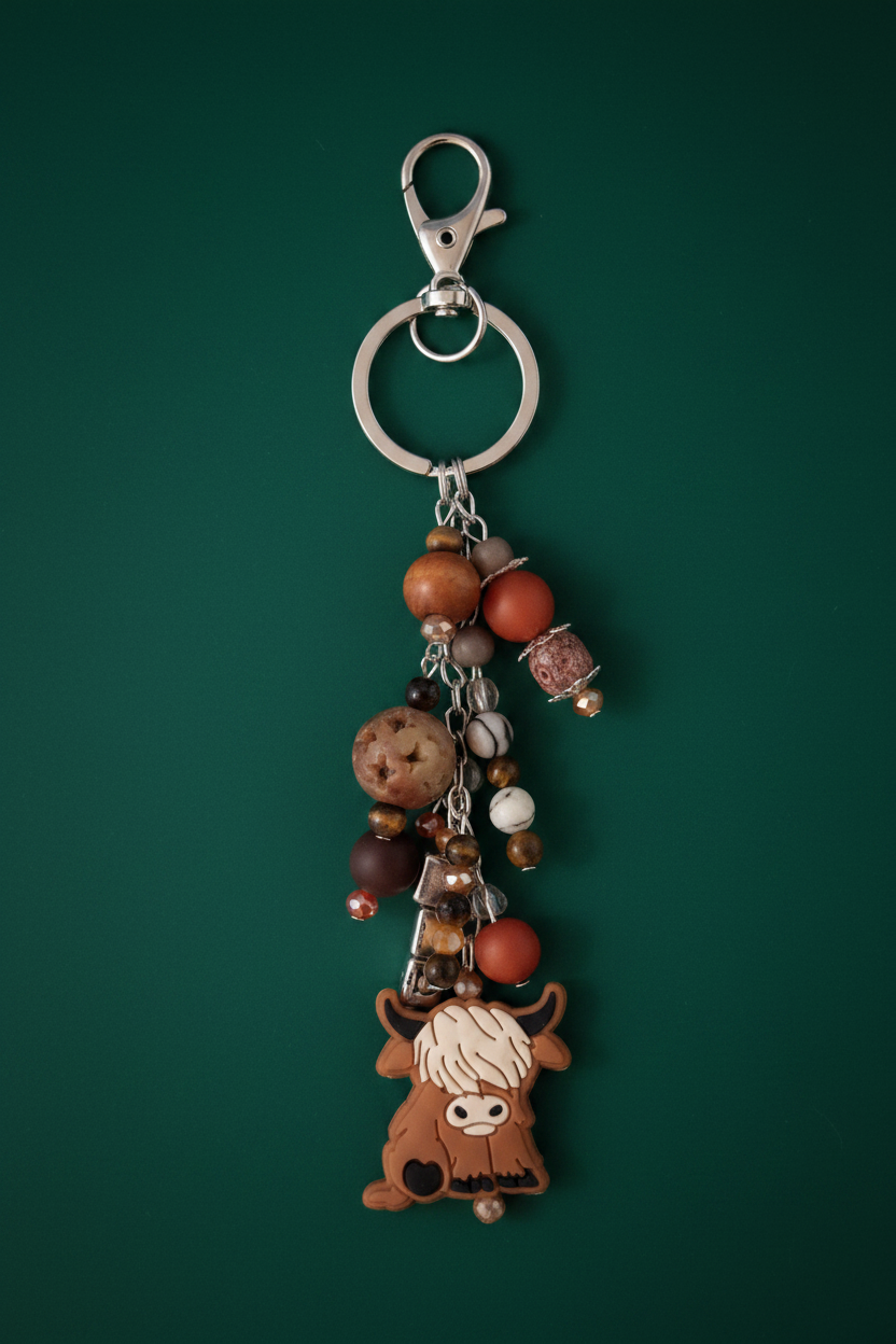 Highland cow dangle on forest green